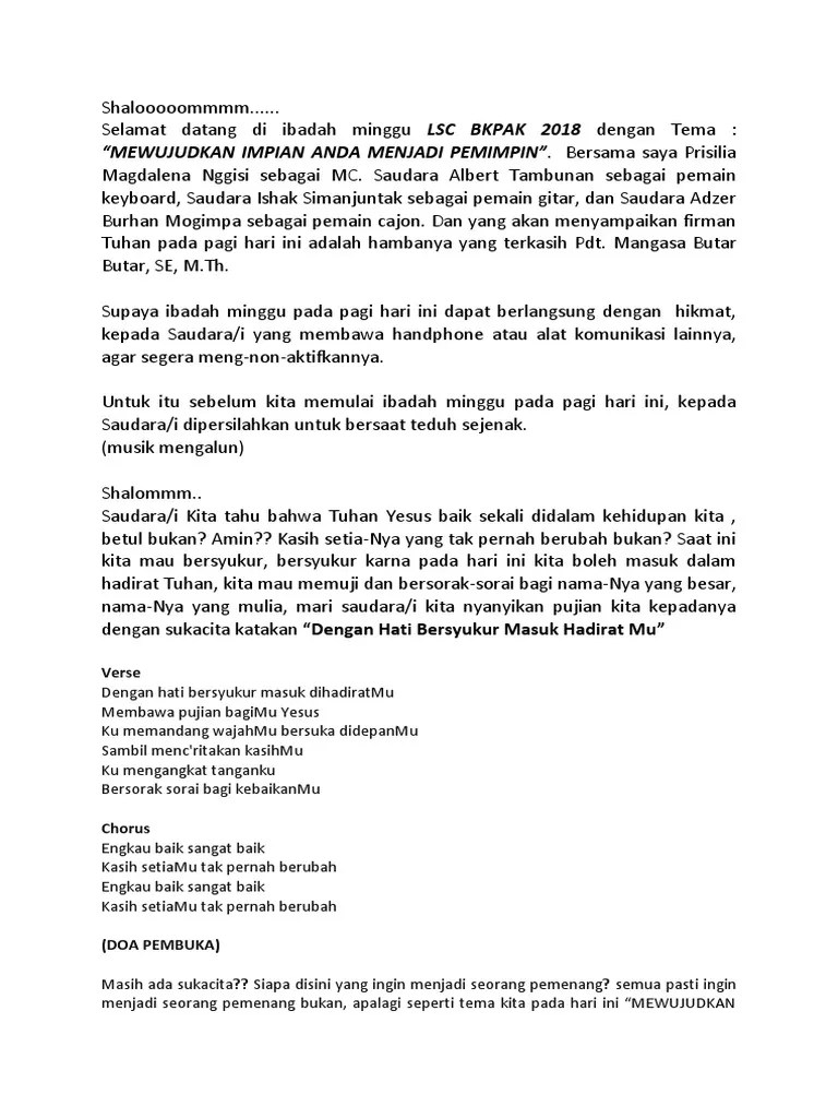 Prakata MC Ibadah Minggu LSC | PDF