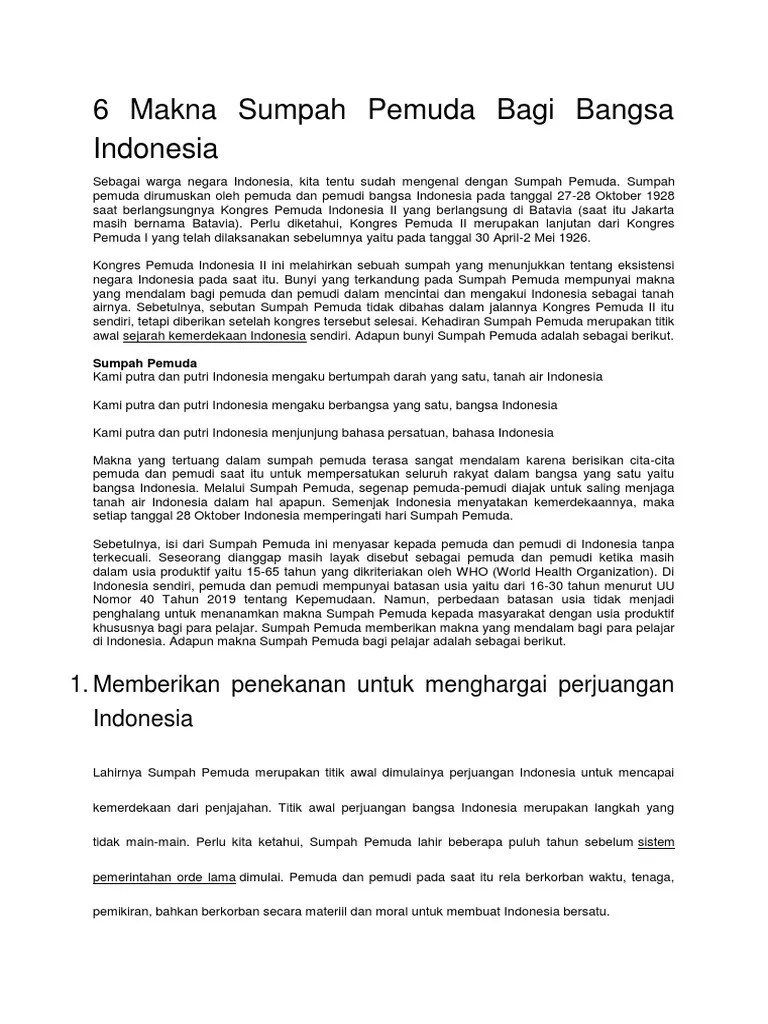 6 Makna Sumpah Pemuda Bagi Bangsa Indonesia | PDF
