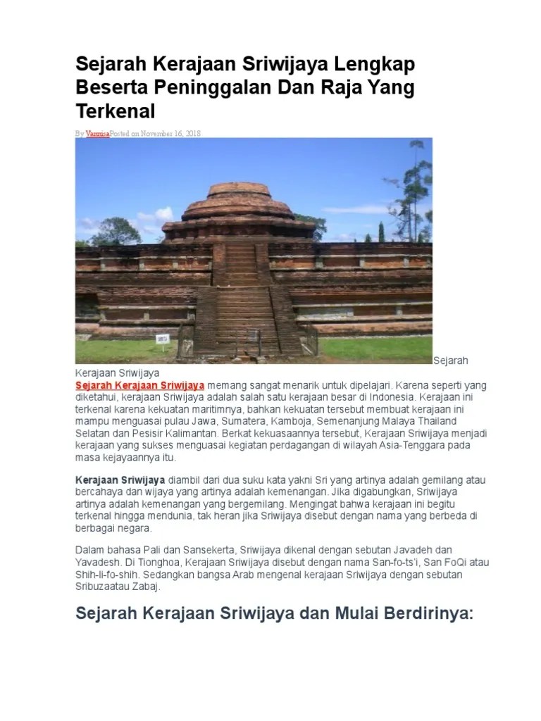 Latar Belakang Kerajaan Sriwijaya Lengkap