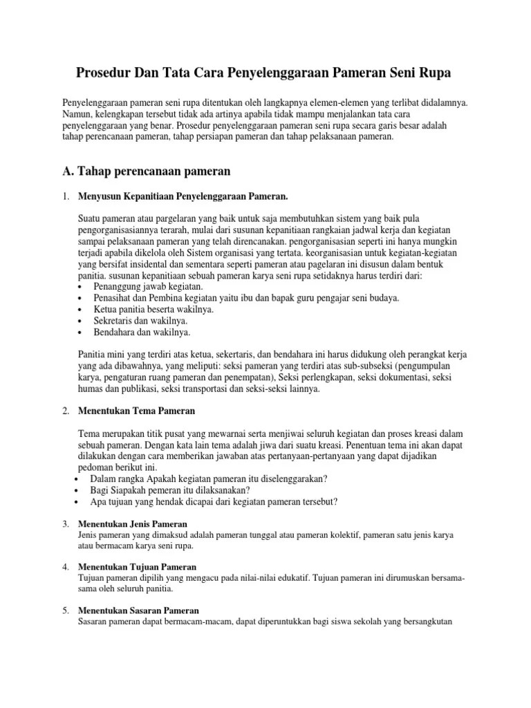 Senbud) Prosedur Pelaksanaan Pameran Seni Rupa