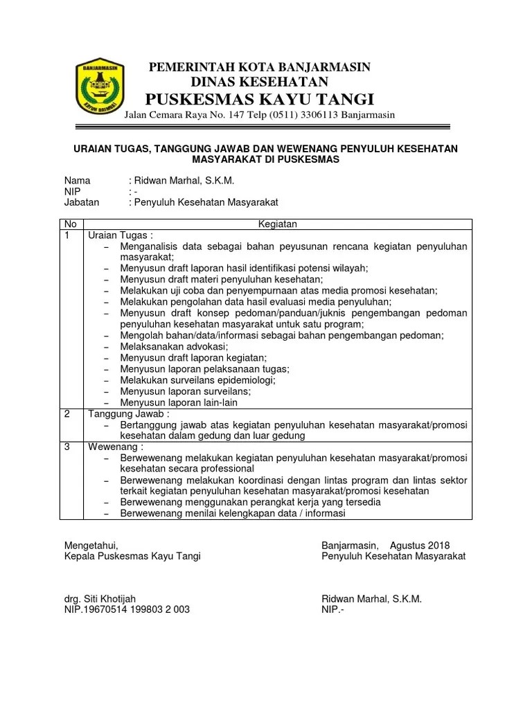 Uraian Tugas Penyuluh Kesehatan Masyarakat | PDF