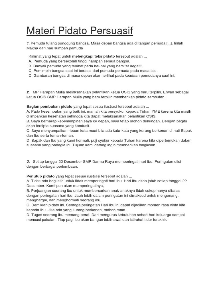 Contoh Teks Pidato Persuasif Sesuai Dengan Strukturnya
