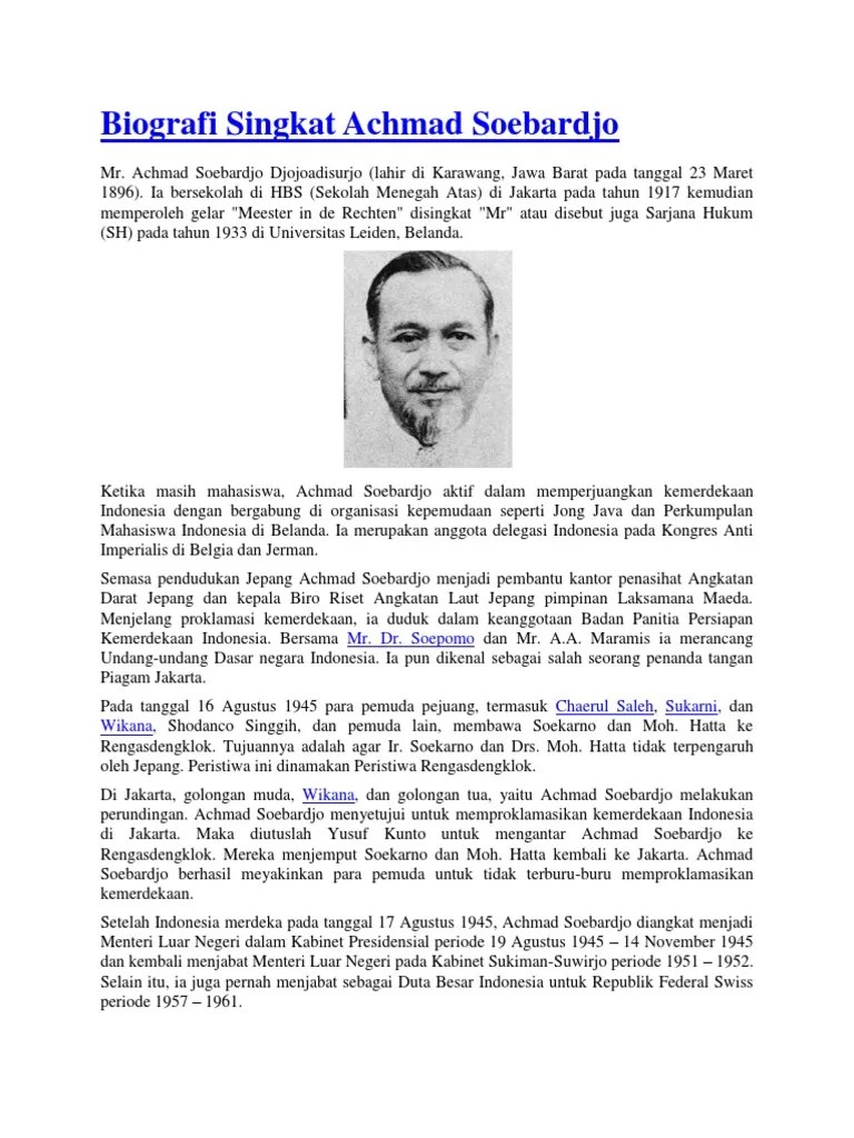 Biografi Singkat Achmad Soebardjo