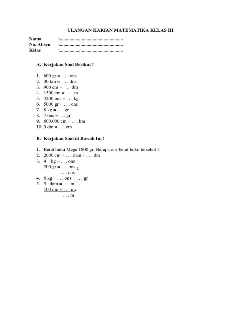 Ulangan Harian Matematika Kelas III | PDF