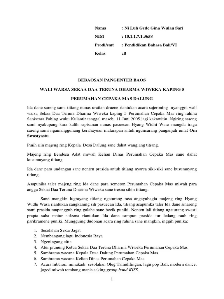 Contoh Pidato Sambutan Bahasa Bali · Kumpulan Contoh Terbaru