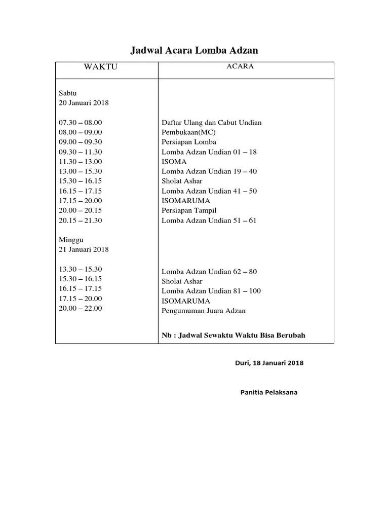 Susunan Acara Lomba Adzan | PDF