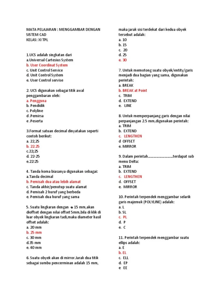 Soal Cad KLS Xi | PDF