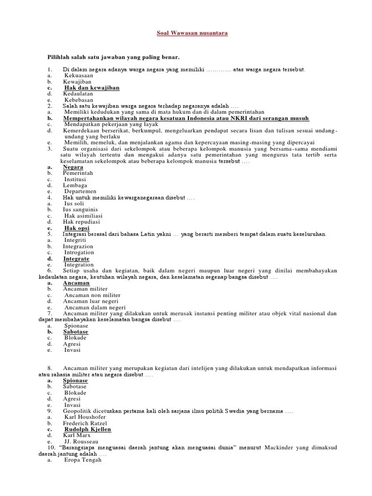 pembahasan soal cpns: 10 Soal Dan Jawaban Tentang Wawasan Nusantara