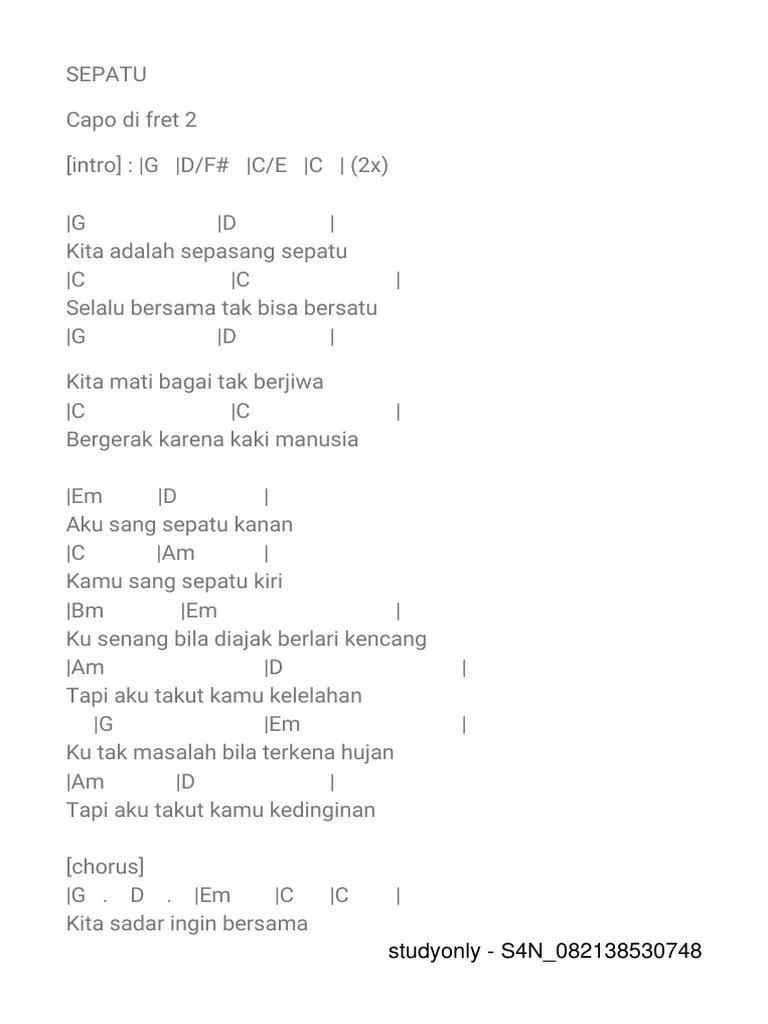 Kunci Gitar Sepatu Tulus – Sedang