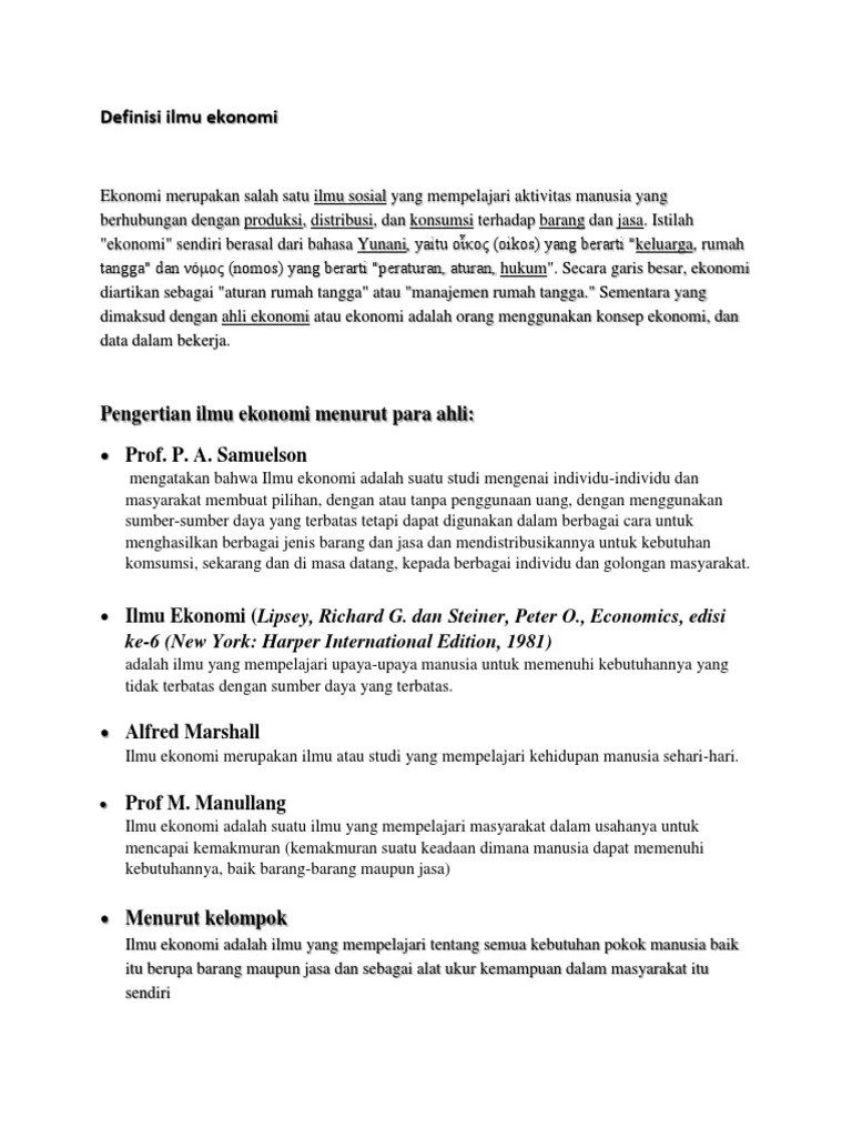 Ilmu Ekonomi Menurut para Ahli | PDF
