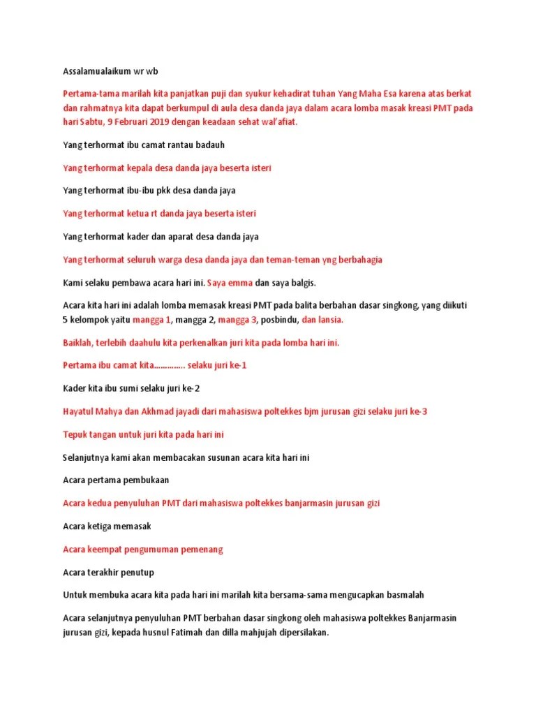 Teks MC Lomba Masak Danda Jaya | PDF
