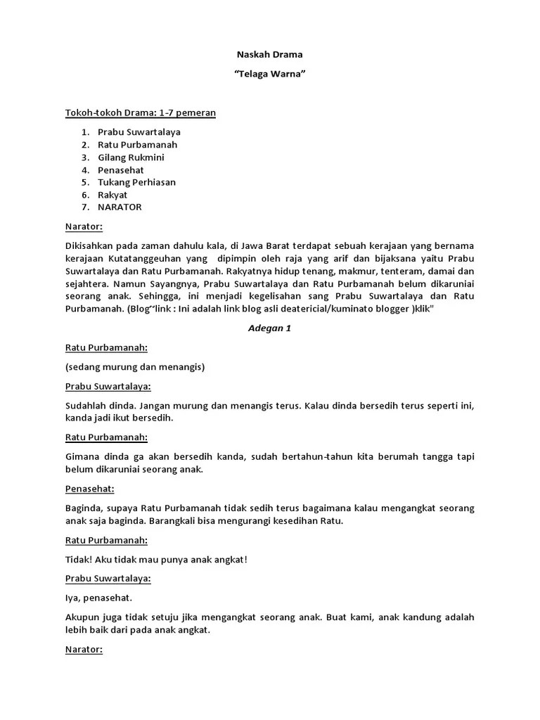 Naskah Drama Cerita Rakyat Telaga Warna 7 Orang | PDF