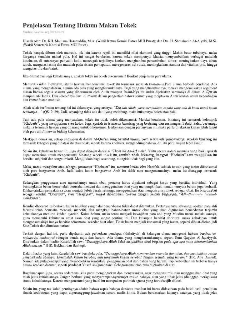 Penjelasan Tentang Hukum Makan Tokek | PDF