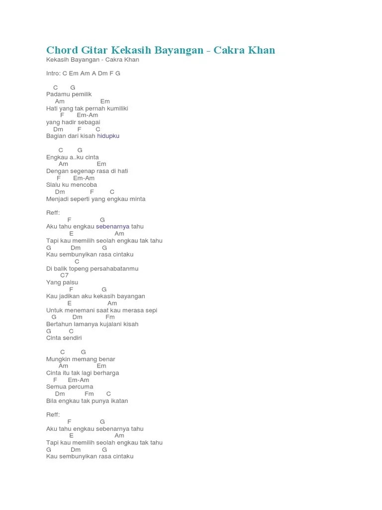 Lirik Lagu Kekasih Bayangan Dan Kunci Dasar Gitar