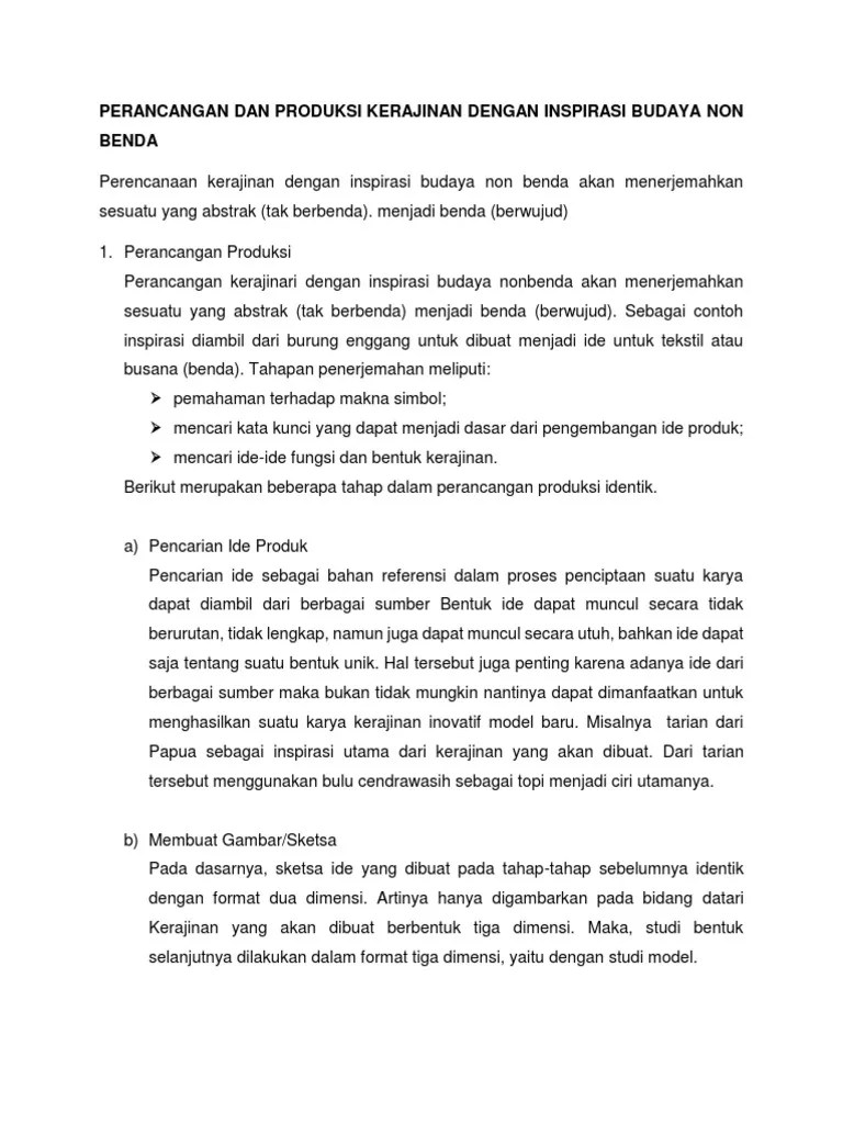 Perancangan Dan Produksi Kerajinan Dengan Inspirasi Budaya Non Benda | PDF