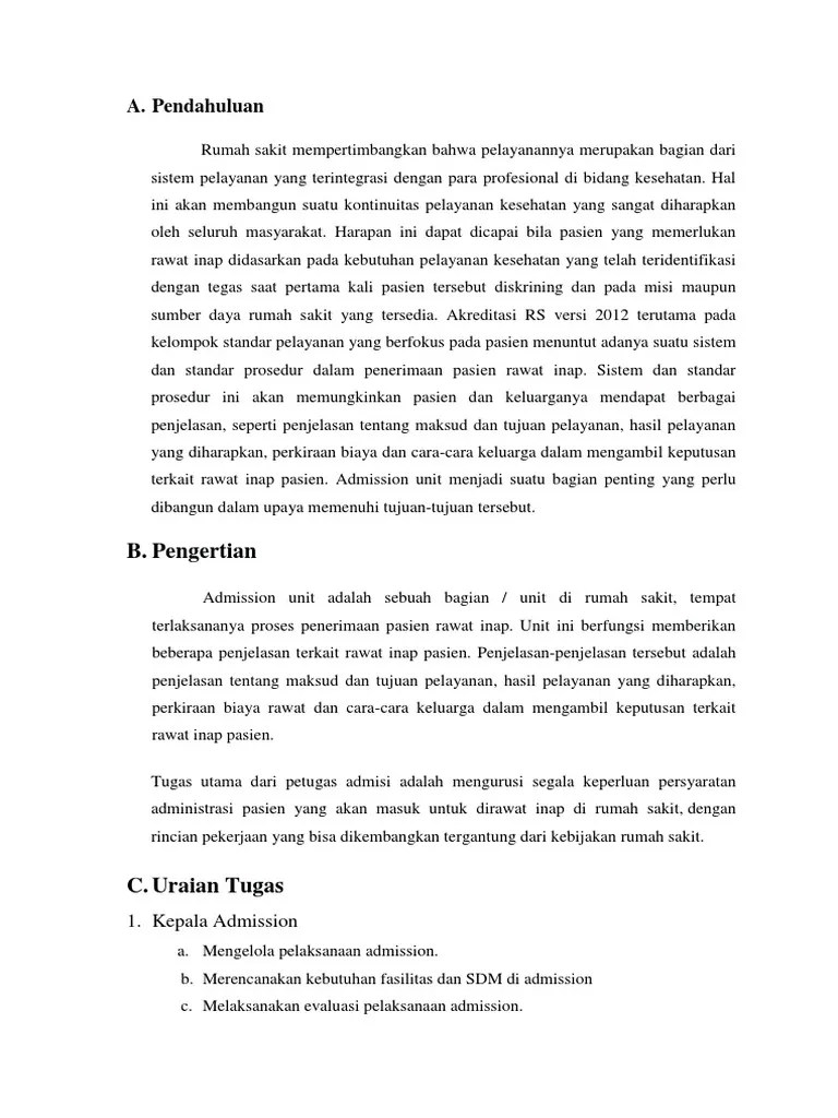 Uraian Tugas Admission 1 | PDF