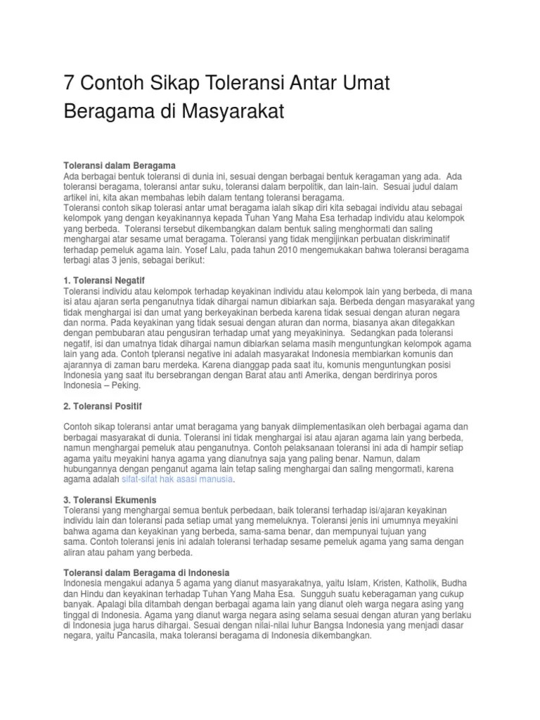 Salah Satu Bentuk Sikap Toleransi Adalah Sikap Toleransi Terhadap Antar  Umat Beragama