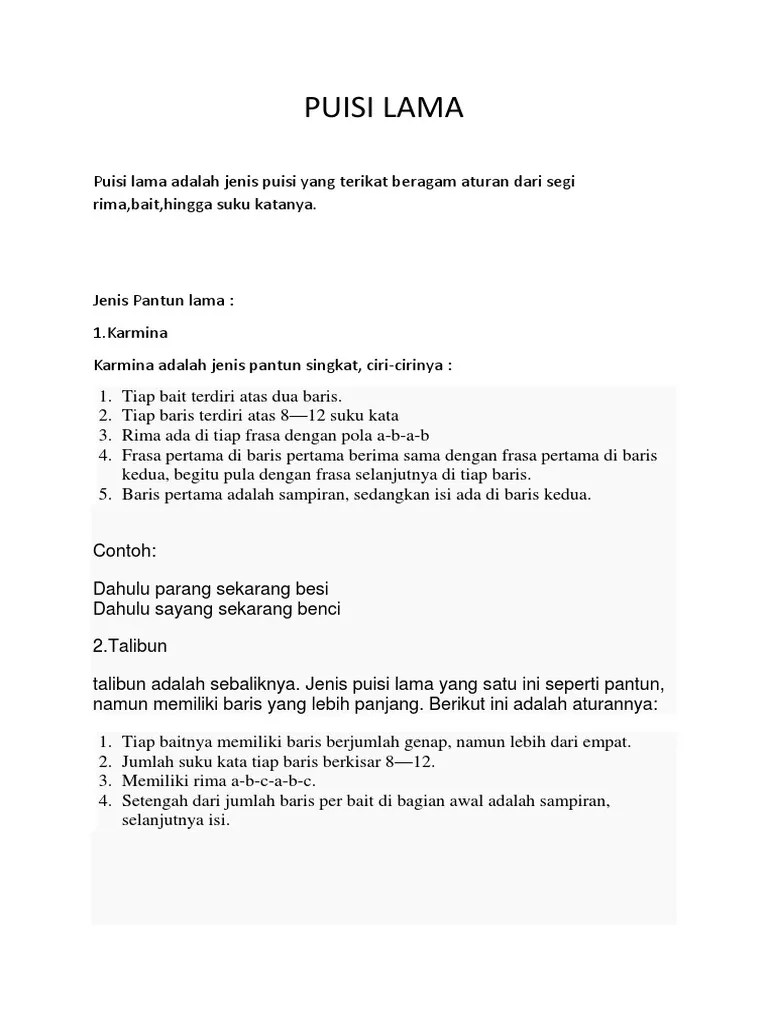 Puisi Lama Talibun Contoh