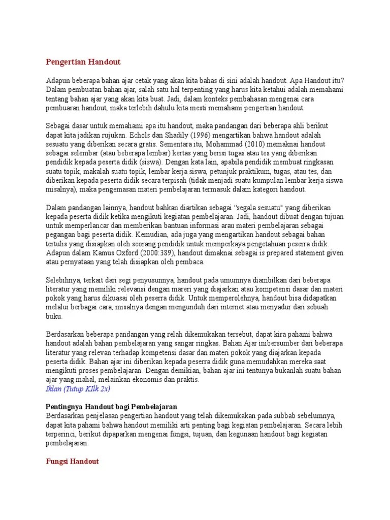 Pengertian Handout, Bentuk, Dan Susunannya | PDF