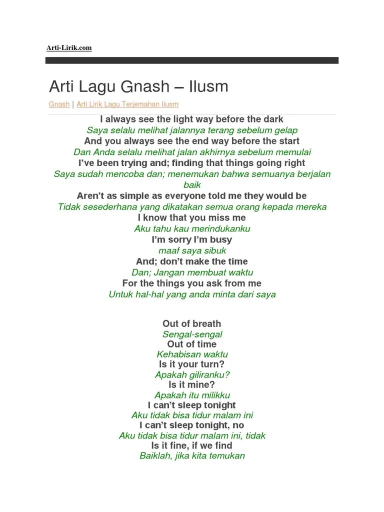 Gnash Arti Lirik Lagu Terjemahan Ilusm | PDF