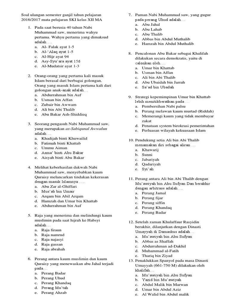 Soal SKI XII MA Semester Ganjil | PDF