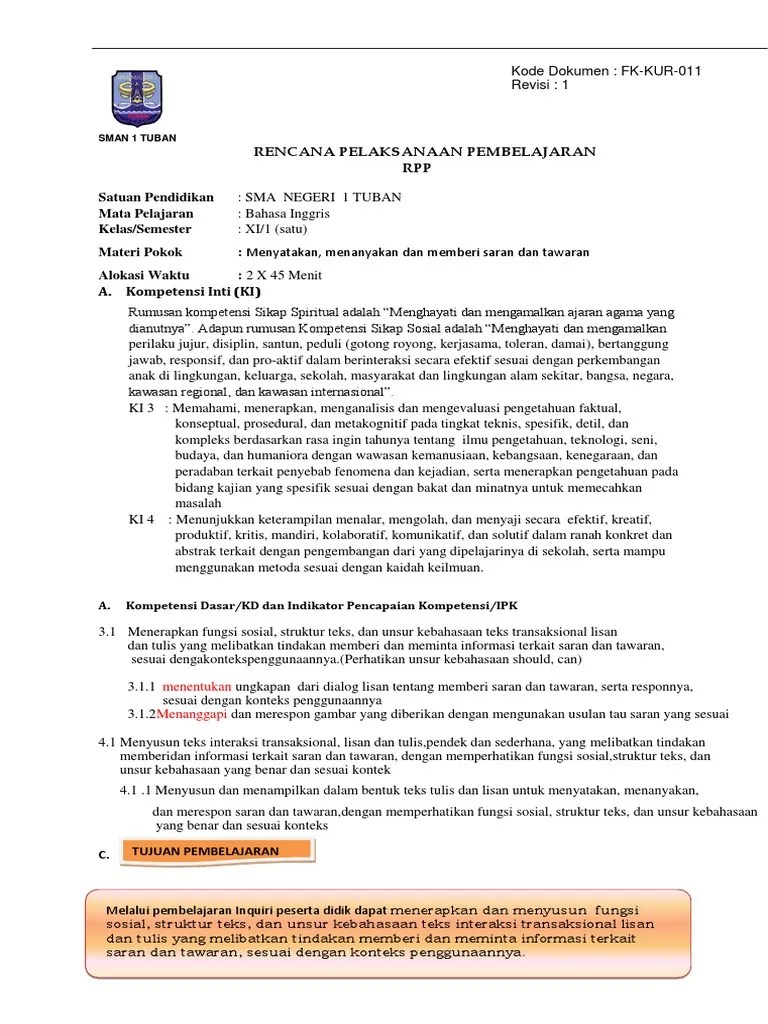 KD. 3.1, 4.1 Memberi Saran Dan Tawaran - Slamet | PDF
