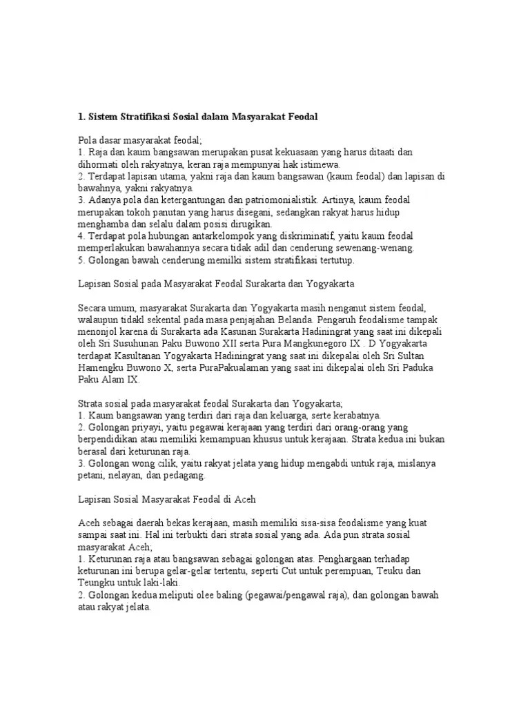 Sistem Stratifikasi Sosial Dalam Masyarakat Feodal | PDF