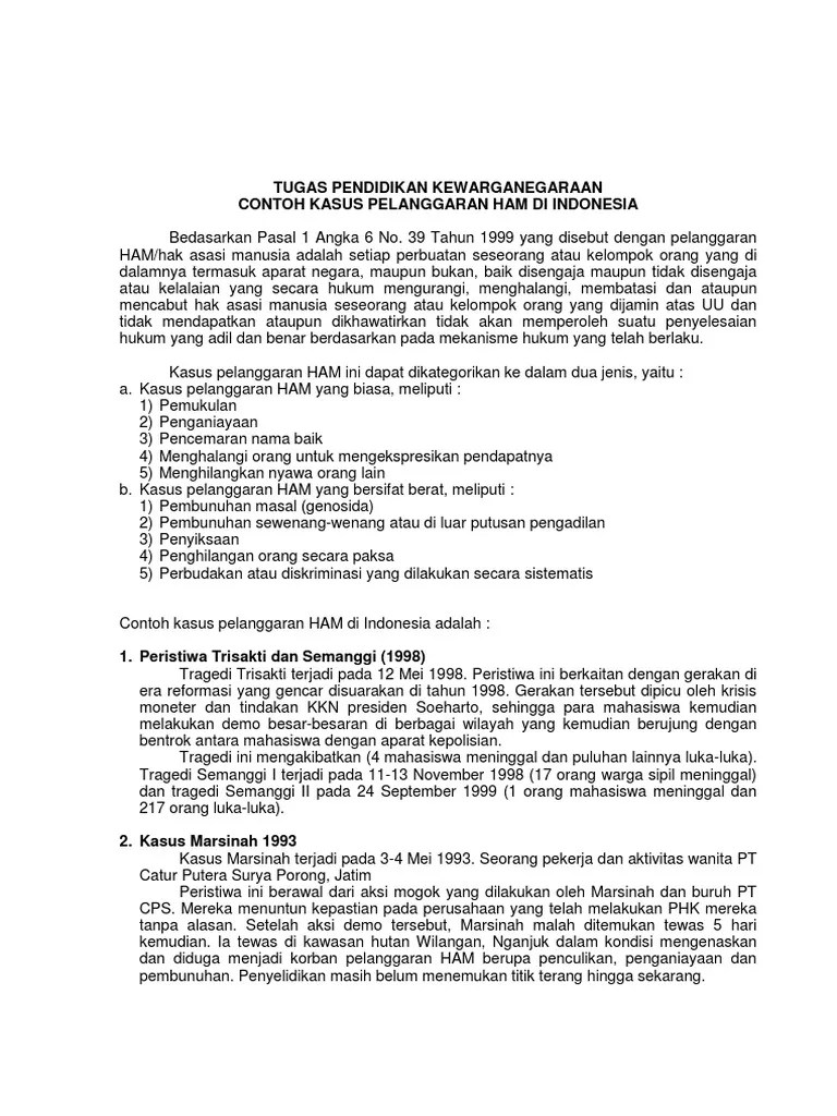Contoh Kasus Pelanggaran HAM Di Indonesia | PDF