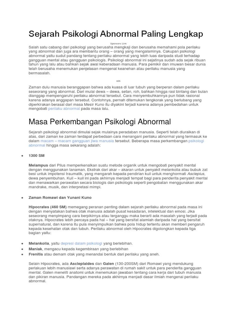 Sejarah Psikologi Abnormal Paling Lengkap | PDF
