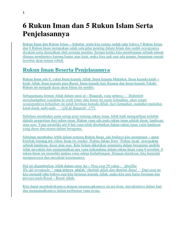 6 Rukun Iman Dan 5 Rukun Islam Serta Penjelasannya | PDF