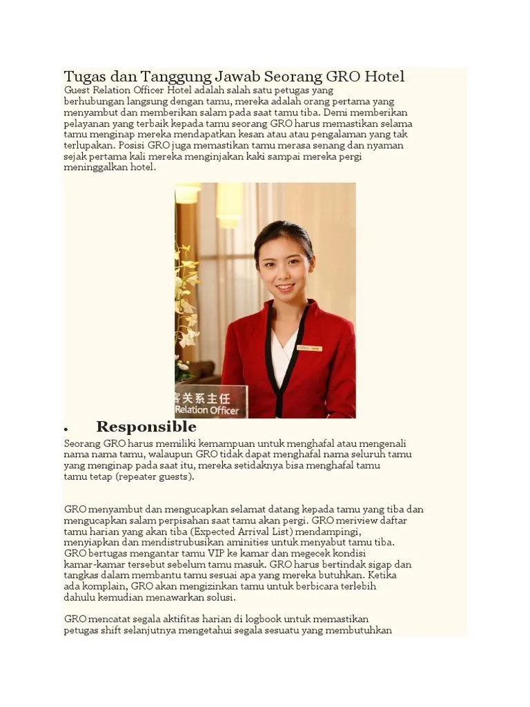 Tugas Dan Tanggung Jawab Seorang GRO Hotel | PDF