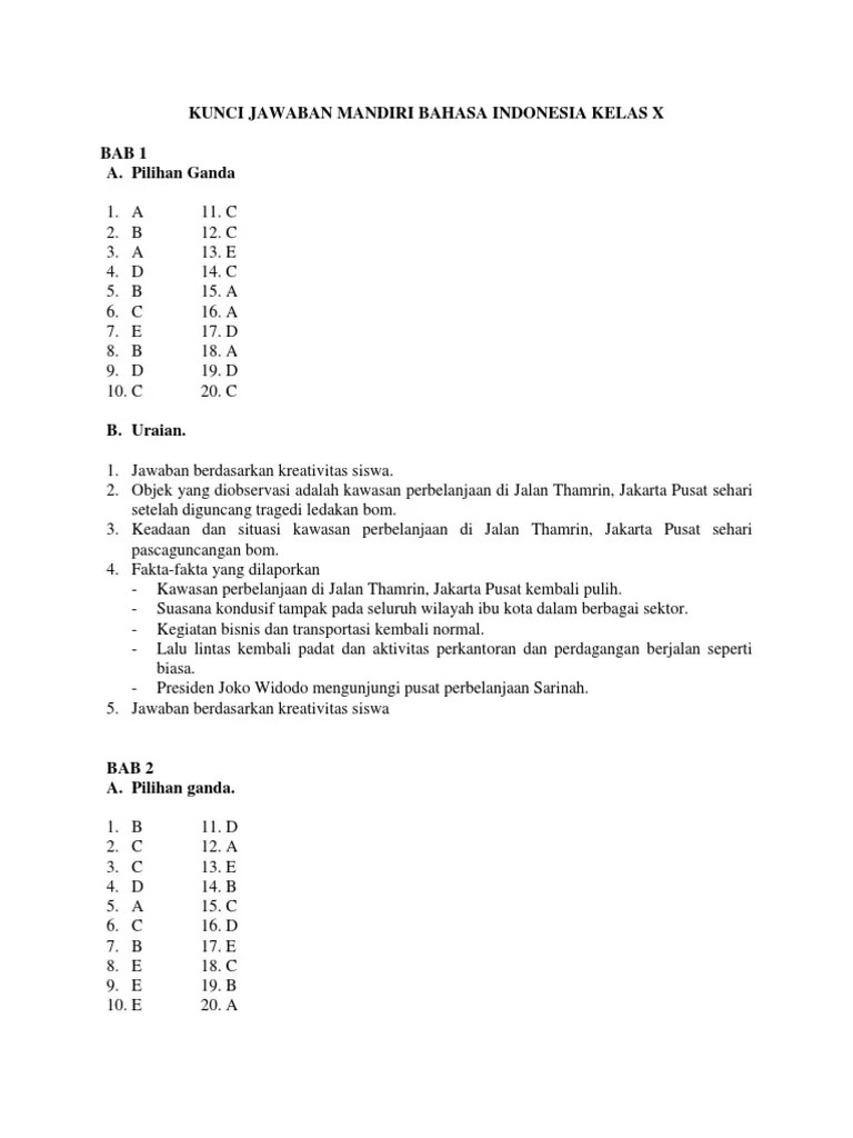 Soal Dan Jawaban Pilihan Ganda Bahasa Indonesia Kelas X Semester 1 Pdf -  Sons of 84 : powered by Doodlekit