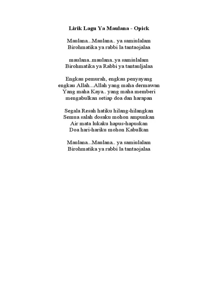 Lirik Lagu Ya Maulana | PDF