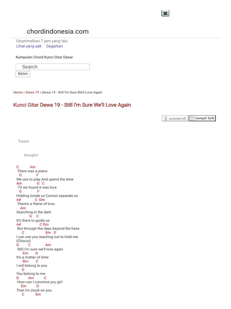 Kunci Gitar Dewa 19 - Still I&rsquo;m Sure We&rsquo;Ll Love Again Chord Dasar Mudah @ |  PDF | Musicians | Music Award Winners