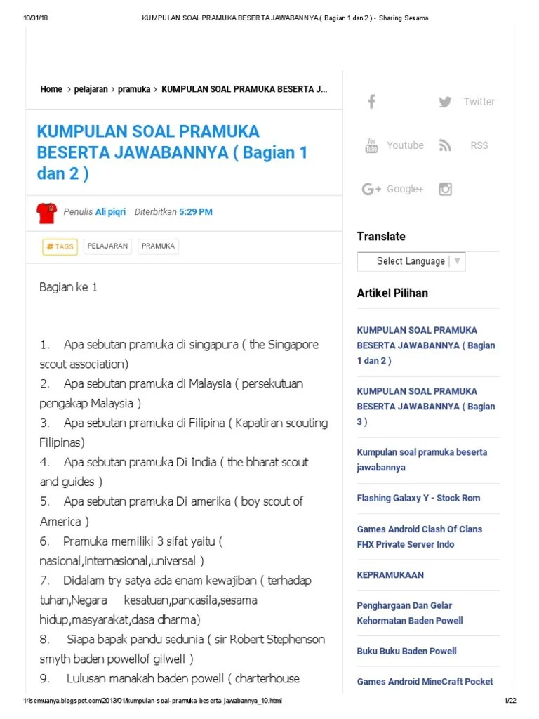 Kumpulan Soal Pramuka Beserta Jawabannya (Bagian 1 Dan 2) - Sharing Sesama  | PDF