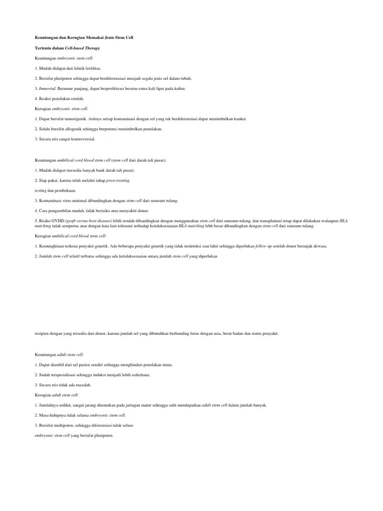 Keuntungan N Kerugian Stem Cell