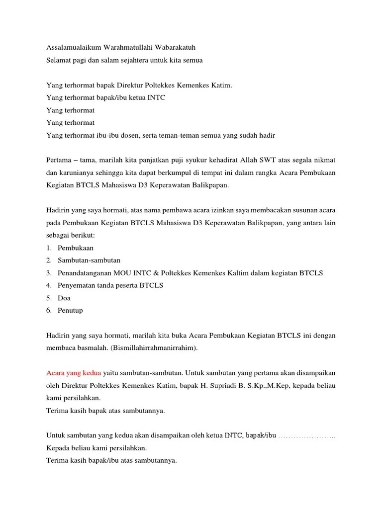 Teks MC Pembukaan Btcls | PDF