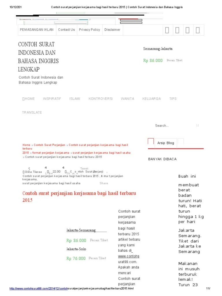 Contoh Surat Perjanjian Kerjasama Bagi Hasil | PDF