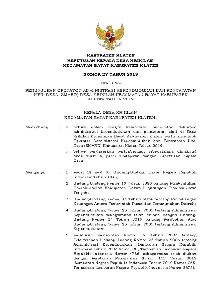 27 SK Operator Admindukcapil Desa (SMARD) | PDF