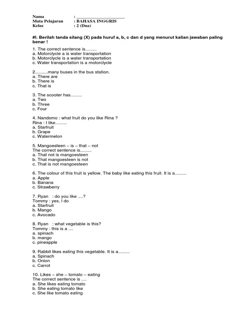 UTS Genap Kelas 2 | PDF | Fruit | Edible Fruits