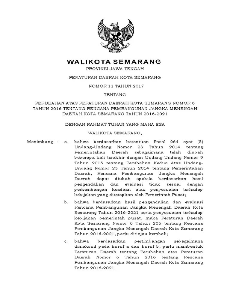 Perubahan RPJMD Kota Semarang Tahun 2016-2021 | PDF