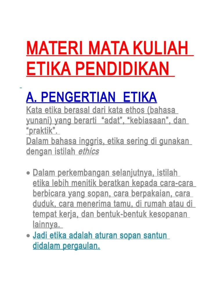 Materi Pembelajaran Etika Pendidikan 2019 | PDF