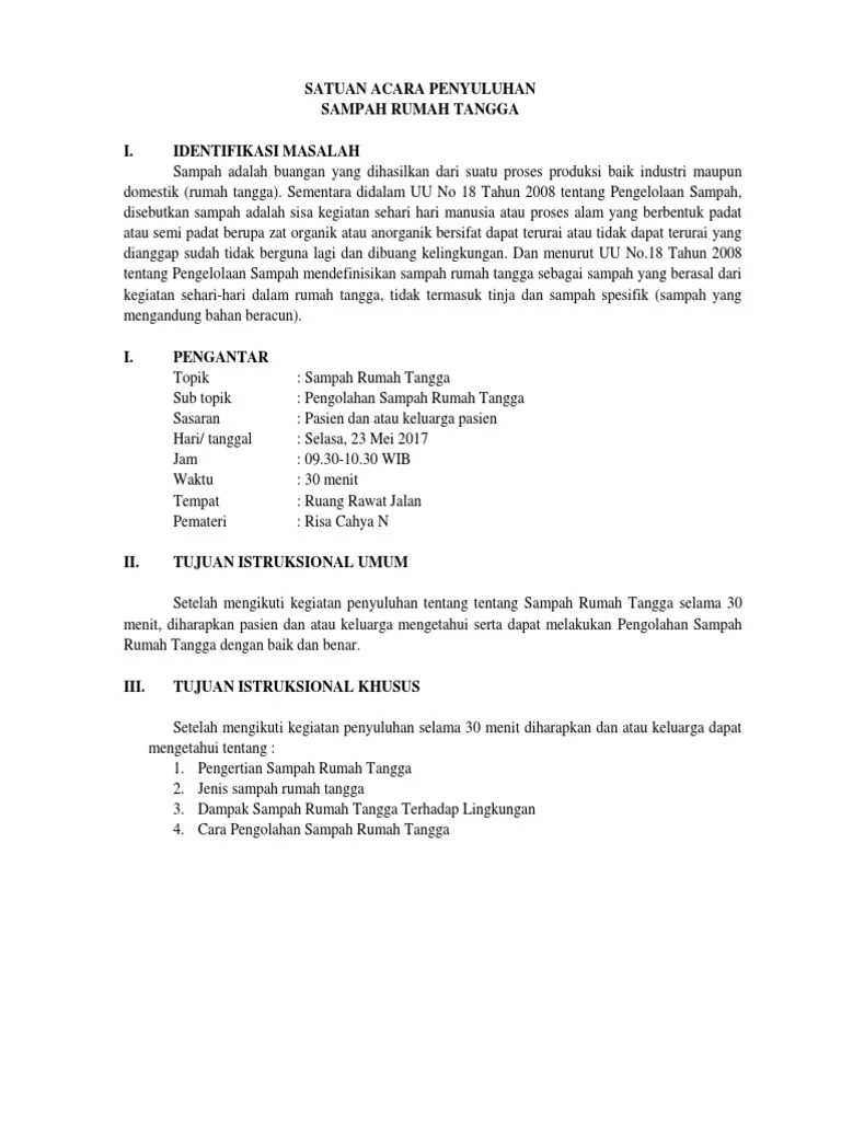 SATUAN ACARA PENYULUHAN (Sampah Rumah Tangga) | PDF