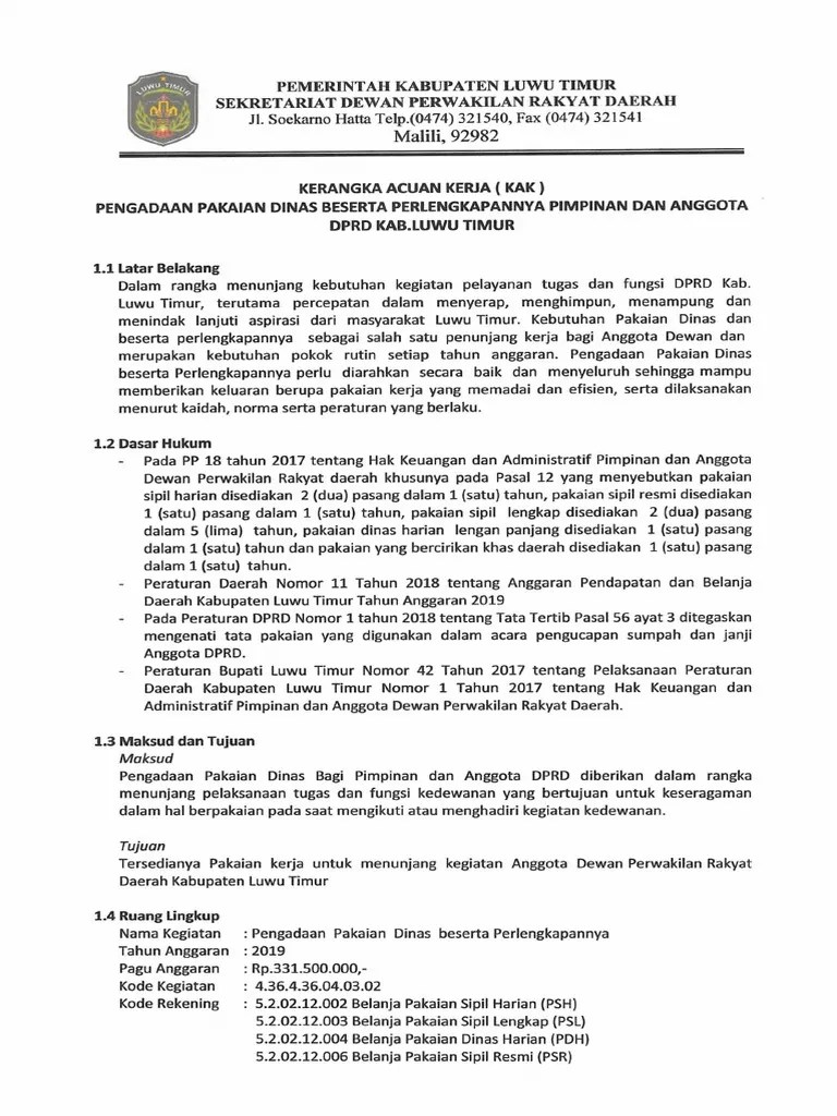 Kak Pengadaan Baju Dinas DPRD | PDF