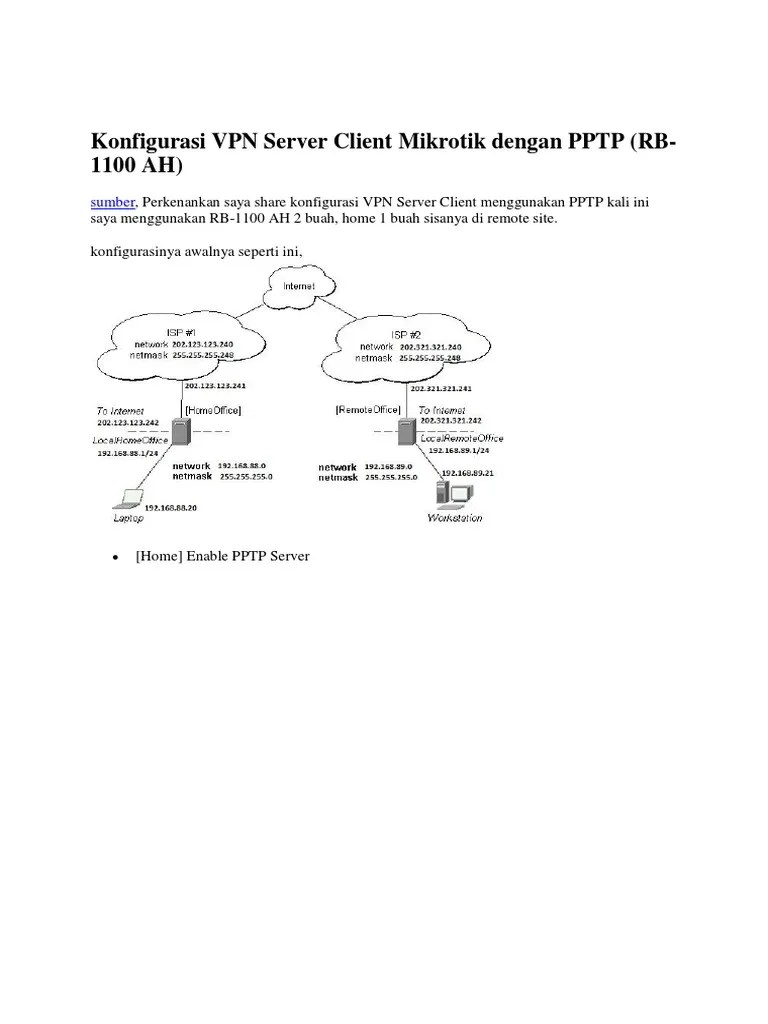 Konfigurasi VPN Server Client Mikrotik Dengan PPTP | PDF