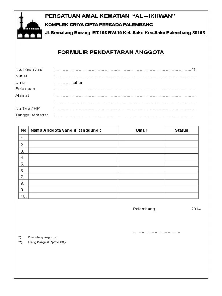 Formulir Pendaftaran Anggota PAK Al-Ikhwan | PDF