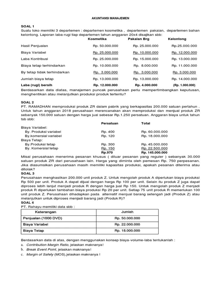 Soal Uas Akuntansi Manajemen Semester 6