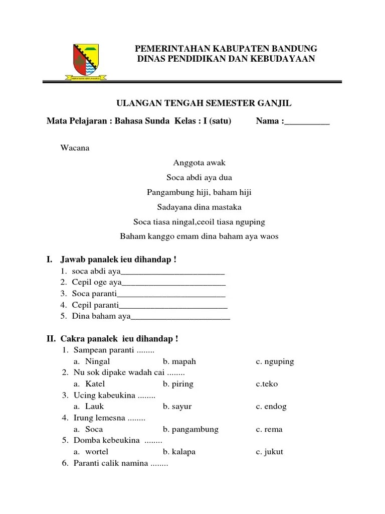 Soal Uts Bahasa Sunda Kelas 5 Semester 1 – Dengan