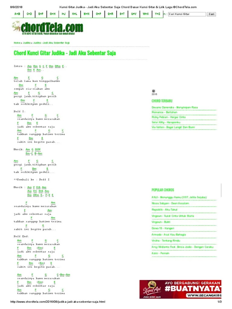 Kunci Gitar Judika Bukan Dia Tapi Aku Dasar - Revisi Id