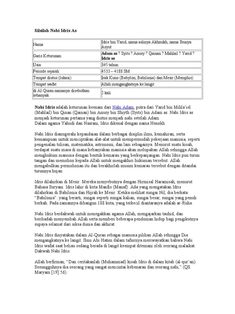 Silsilah Nabi Idris As | PDF